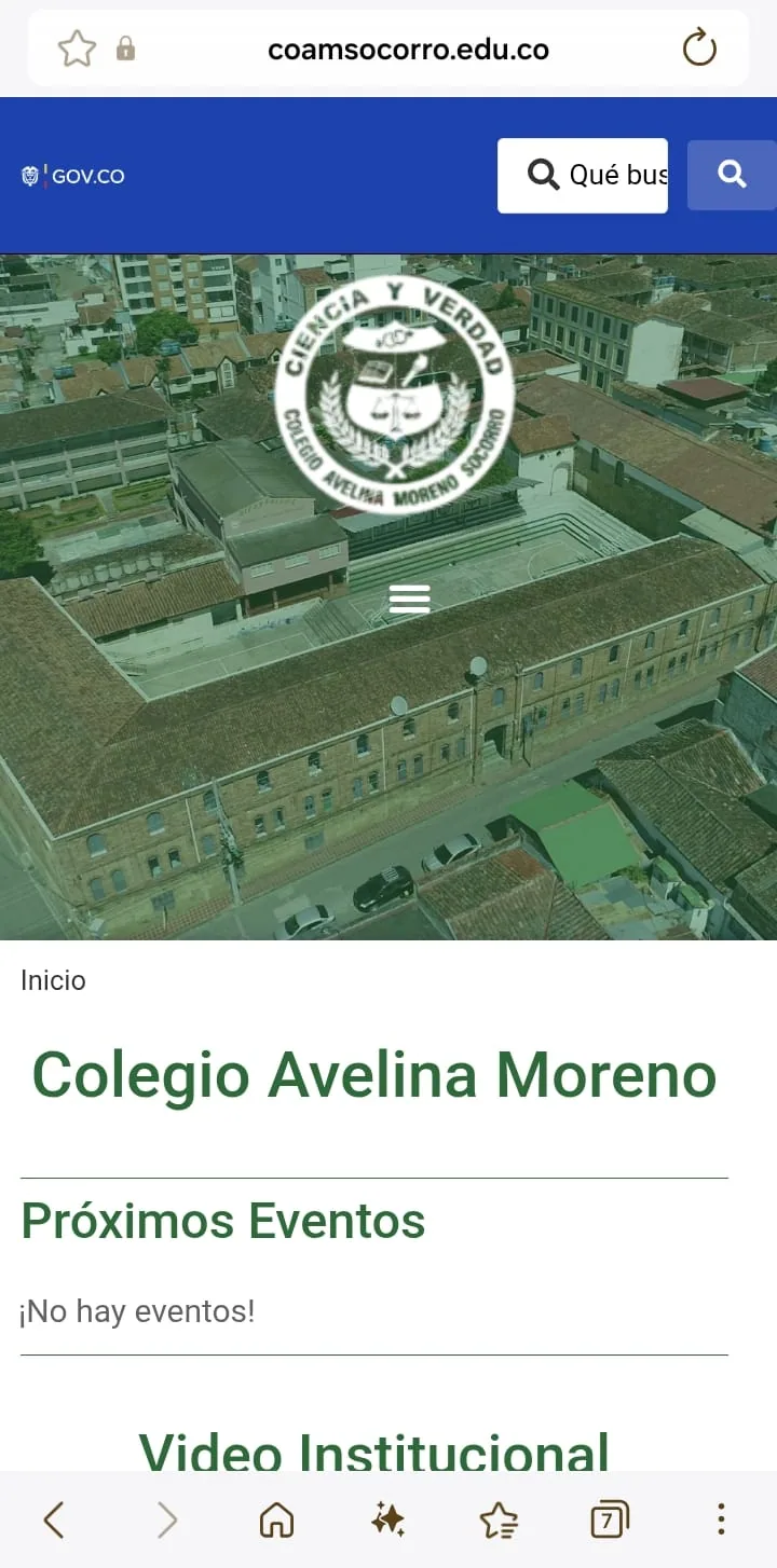 Página de inicio del Colegio Avelina Moreno en vista móvil