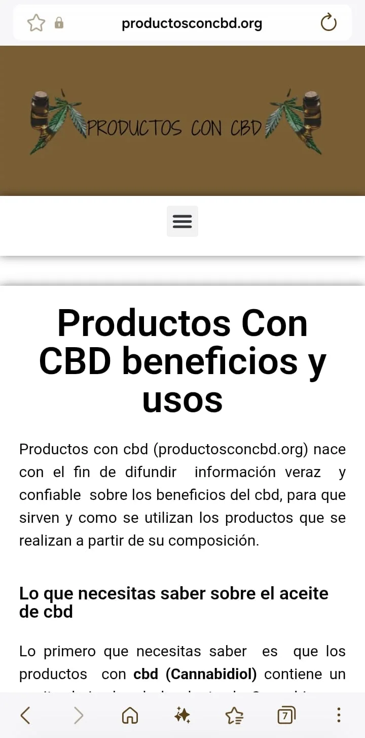 Página de inicio de Productos con CBD en vista móvil